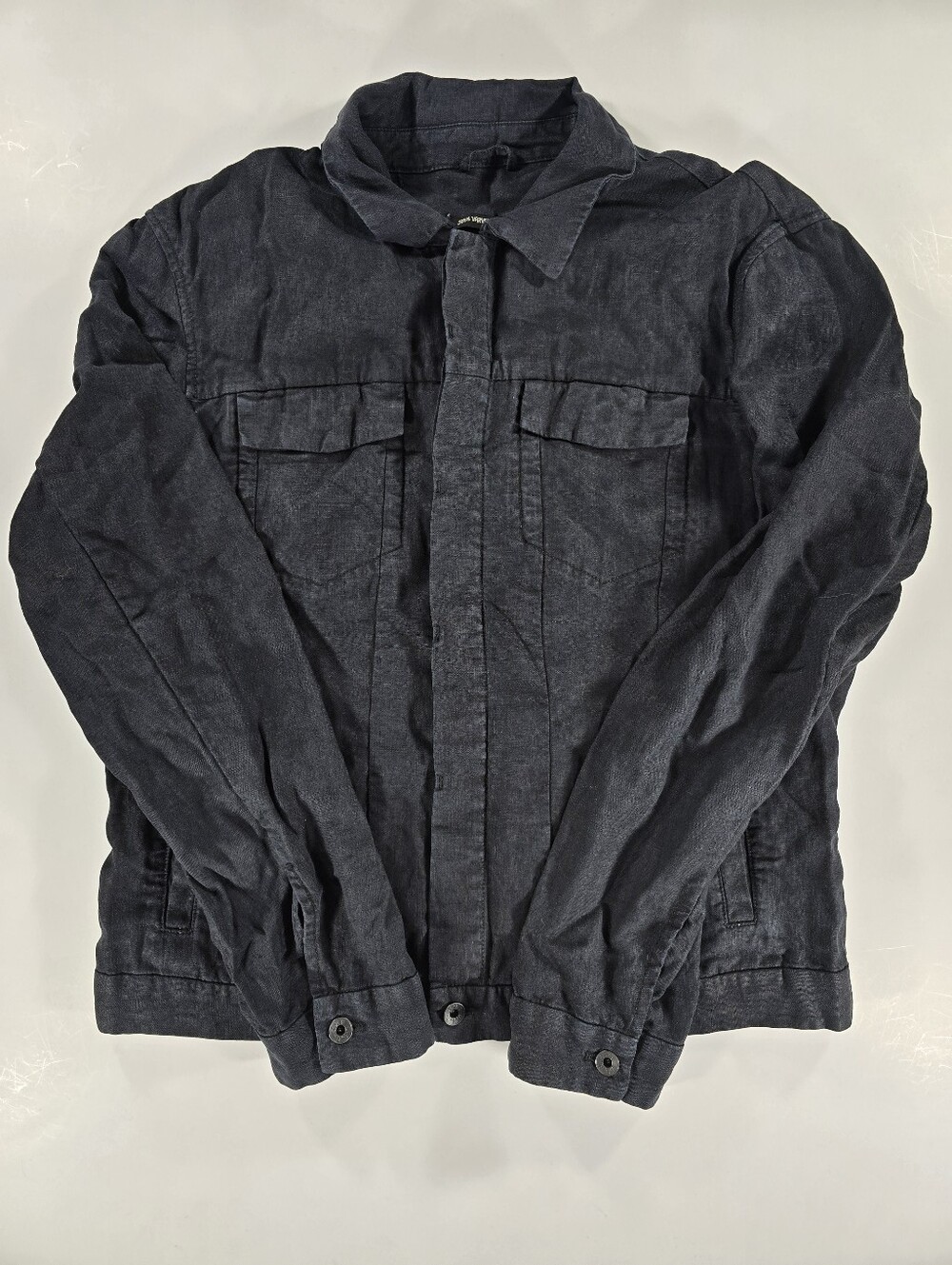 John Varvatos Men's XXL 2XL Trucker Jacket Shirt Heavy Linen Button Front Collar